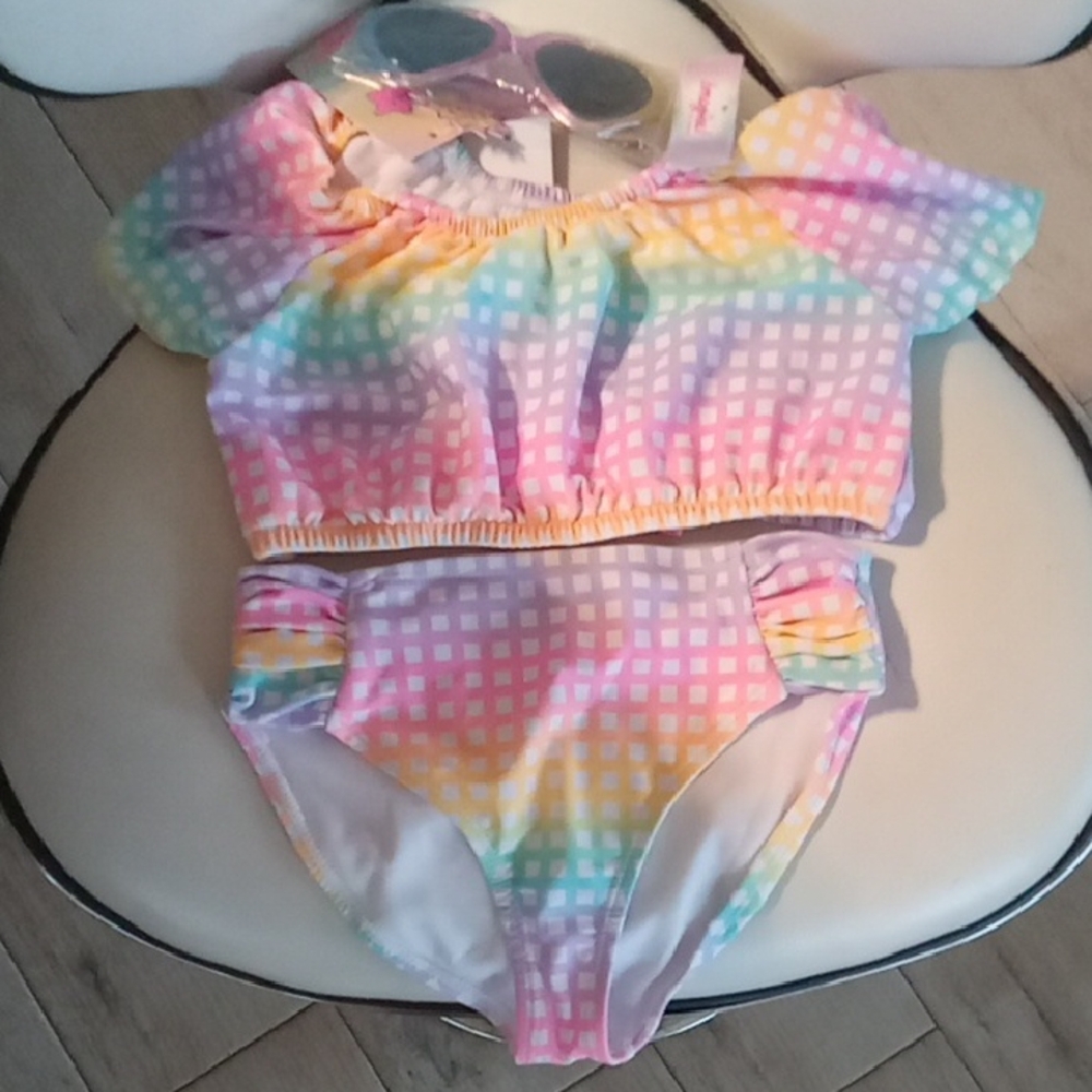 Heart Sunglasses and Pastel Bikini Set